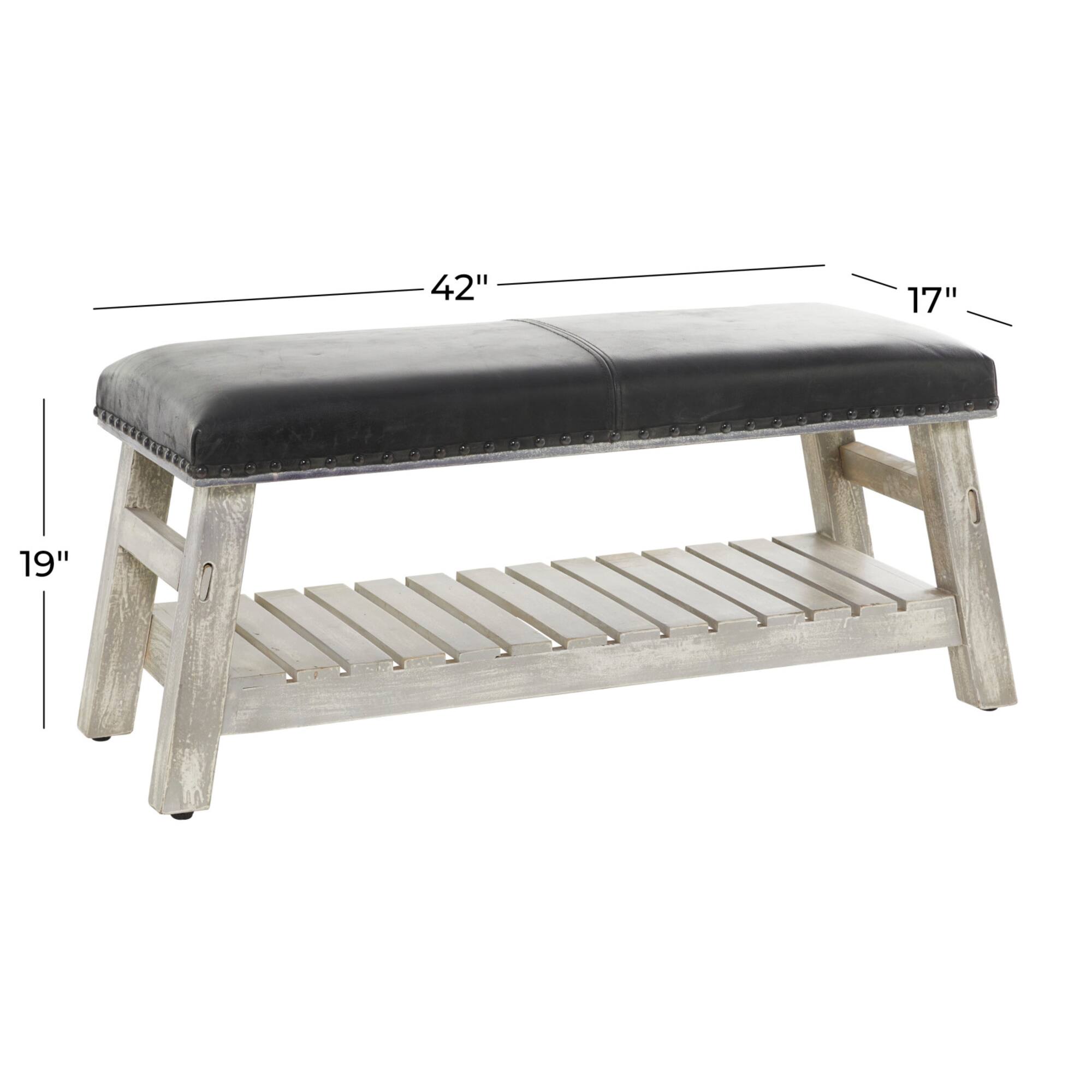 42" Black Wood Bench With Lower Shelf